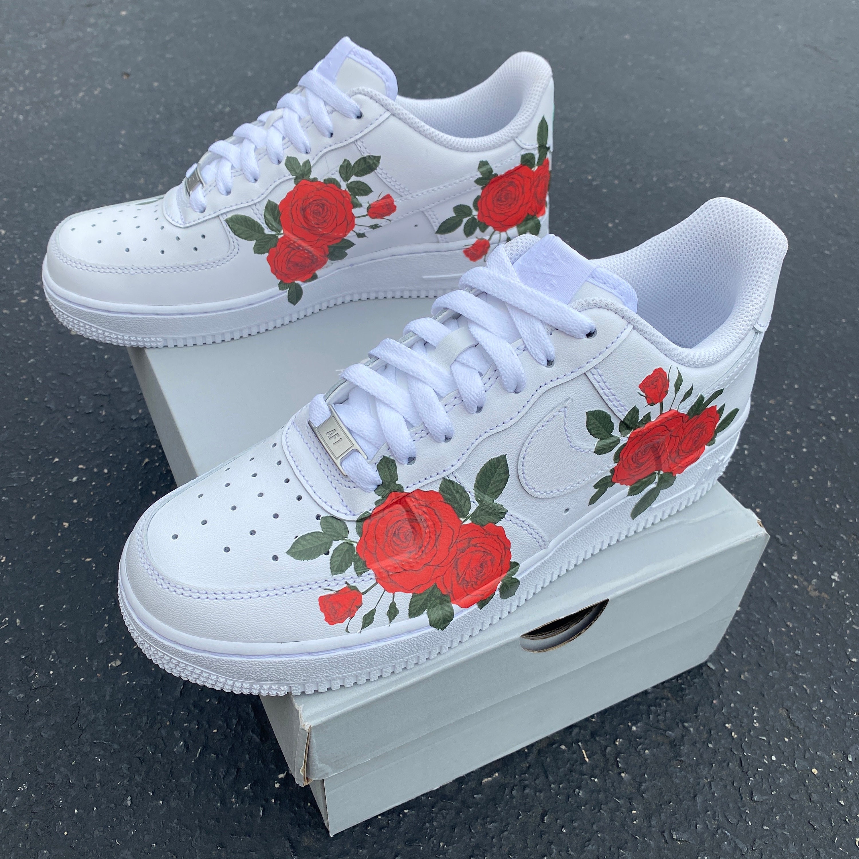 Roses on BOTH Sides of Shoes Custom Nike Air Force 1 Red | Etsy