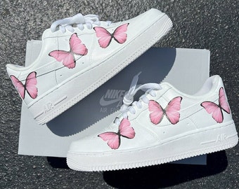 Butterflies on BOTH Sides Of Shoes - Custom Nike Air Force 1 Pink ButterFLY