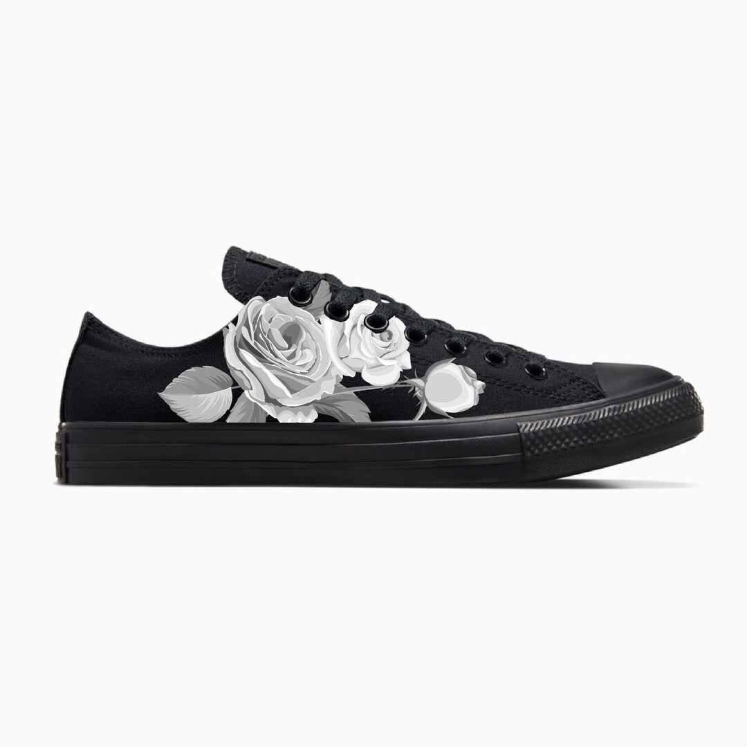 Black And White Rose Flower Men's High Top Shoes