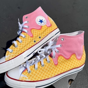 Waffle Cone Ice Cream Drip White Converse High Top Shoes - Women&#39;s and Mens Custom Converse Chuck Taylor Sneakers