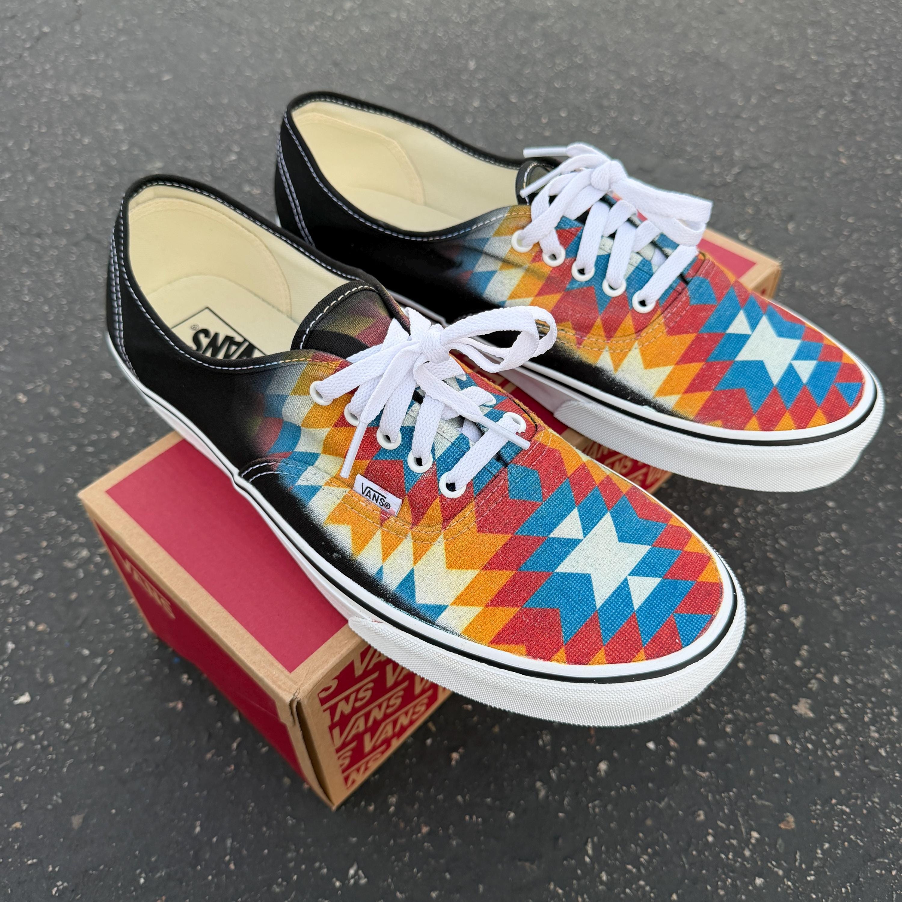 Orange and Blue Native American Inspired Tribal Pattern on Vans