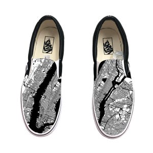 New York Map Slip On Vans - Chaussures hautes basses sans lacets Vans pour homme et femme