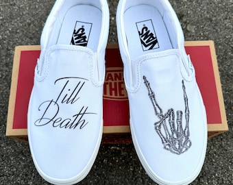 Hasta la muerte boda Vans Slip On Shoes - Zapatillas Vans personalizadas para hombres y mujeres