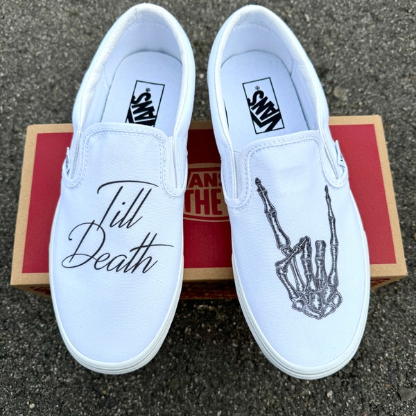 Till Death Wedding Vans Slip On Shoes - Men's and Women's Custom Vans Sneakers