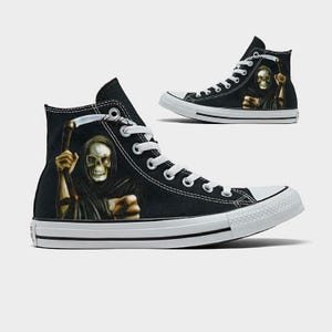 Grim Reaper Spooky Scary Halloween Custom Converse High Top Shoes For Men and Women