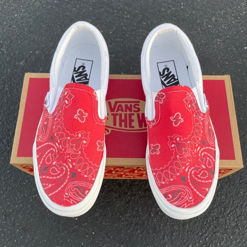 Red Bandana Paisley Print Fashion Spring Custom Vans - Etsy Red Bandana Paisley Print Fashion Spring Custom Vans - Etsy
