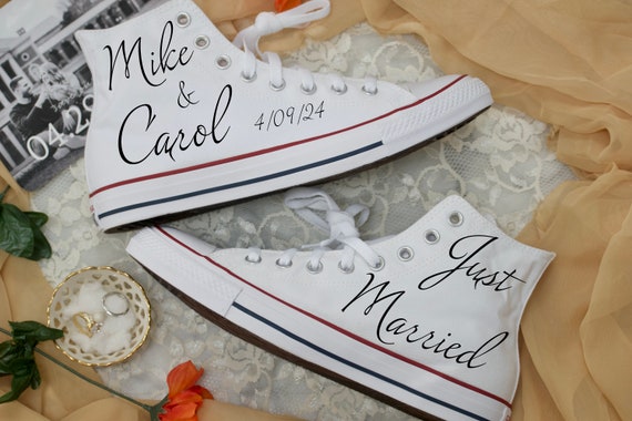Custom Just Married Converse Sneakers White Canvas Top - Etsy