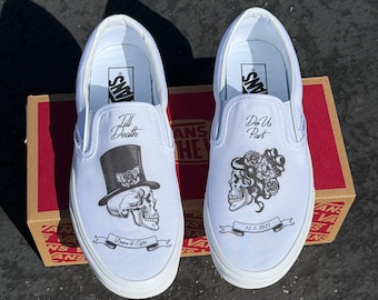 Personalisierbar Till Death Do Us Part Hochzeit Weiß Vans Slip On Schuhe für Braut und Bräutigam
