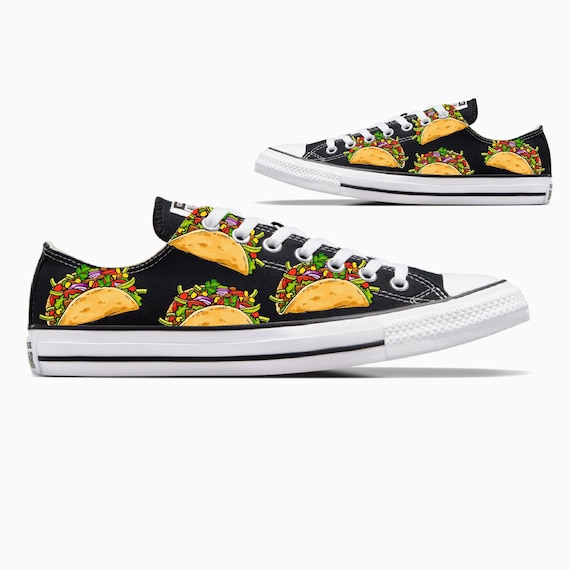Taco Pattern Taco Tuesday Taco Theme Party Black Low Top Converse
