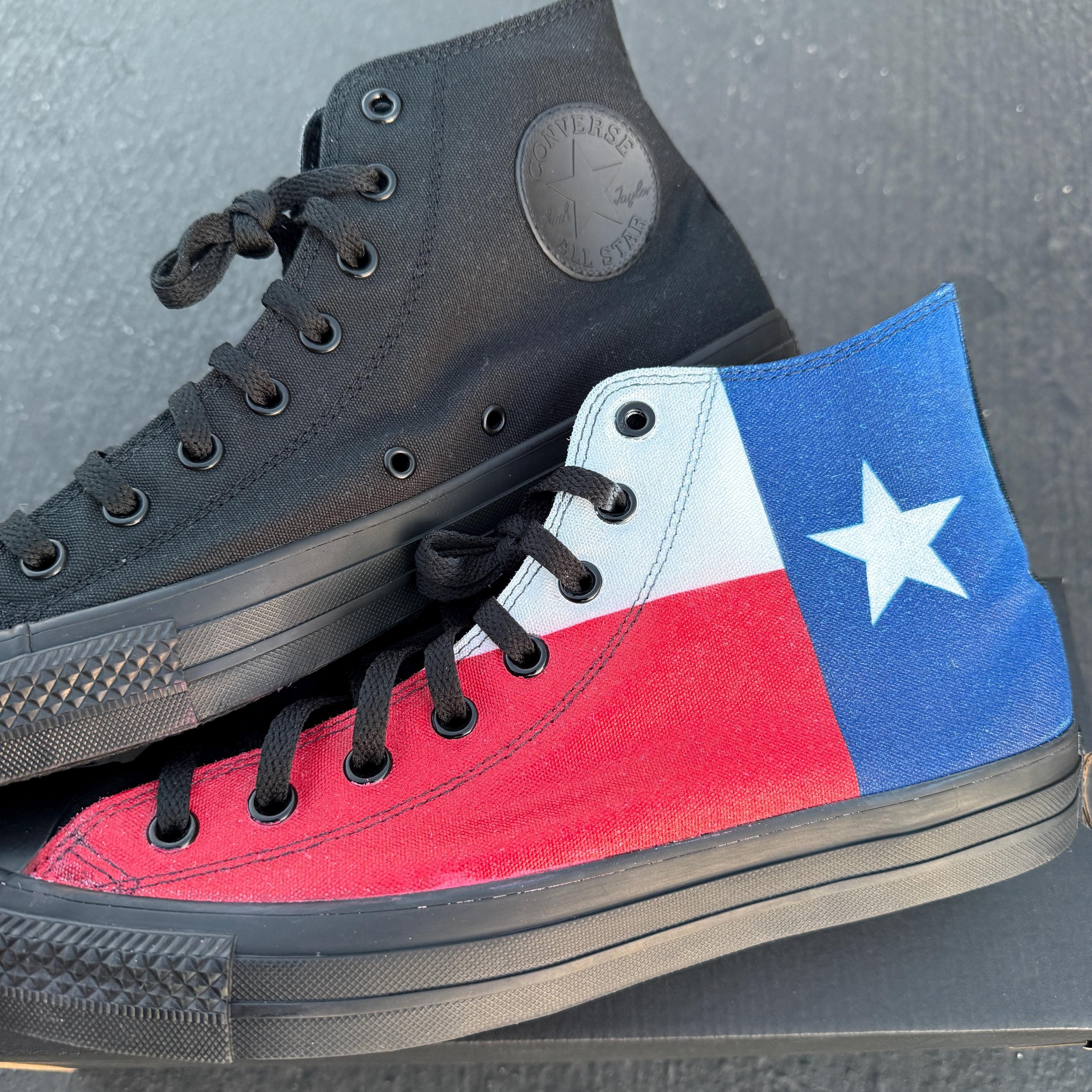 Texas Flag on All Black Converse High Top Chuck Taylor Shoes  display picture 1