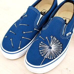 Hand Painted Dandelion on Navy Vans Slip Ons - Etsy