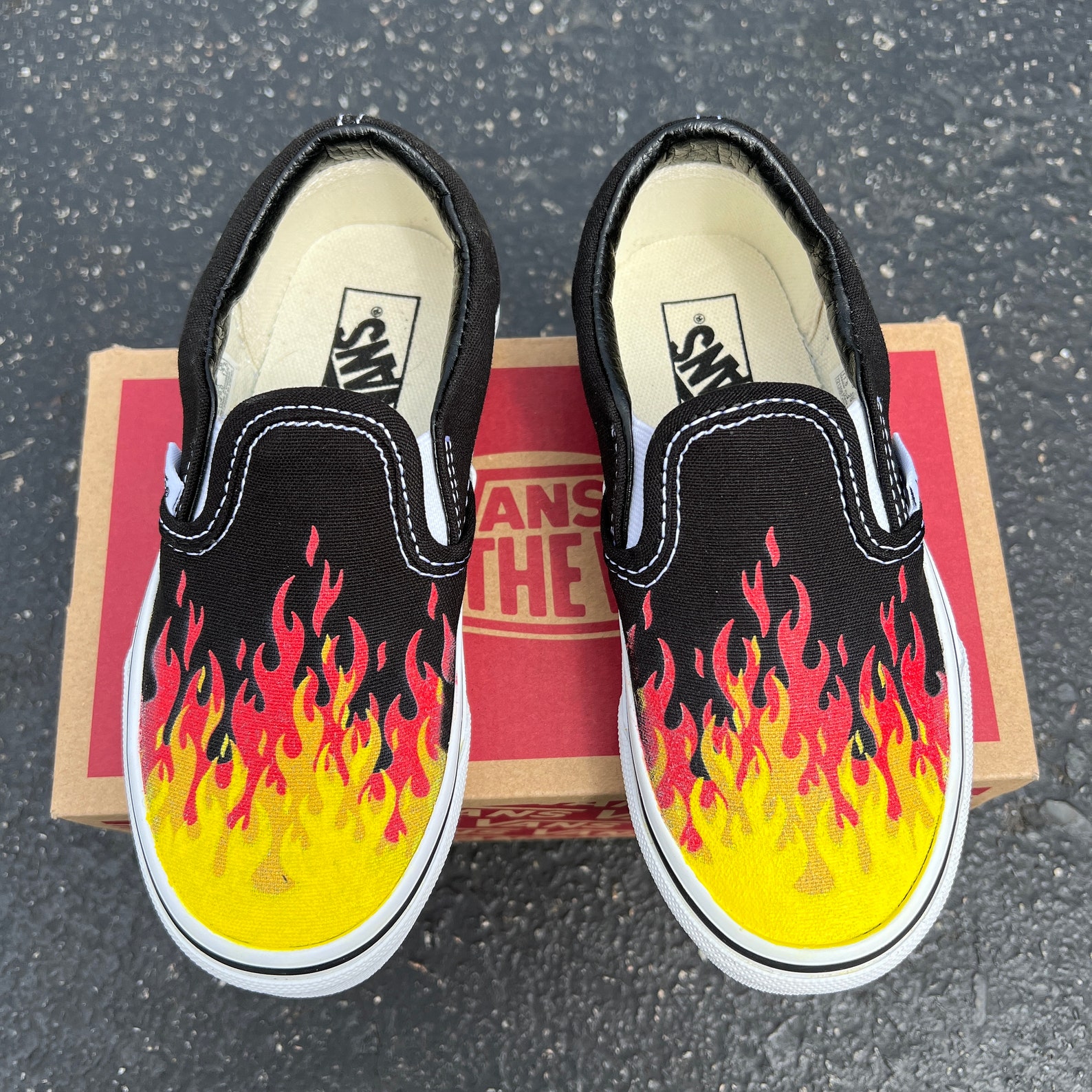 Hot Flame Shoes Custom Vans Black Slip on Red Orange Yellow - Etsy