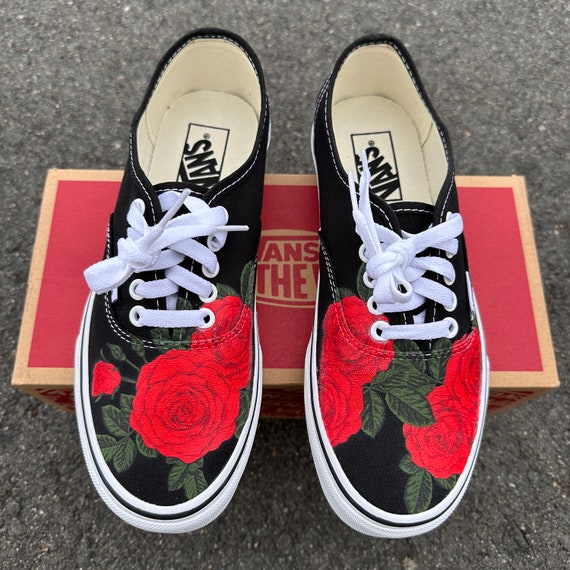 Red Roses Black/white Vans Authentic up Custom - Etsy