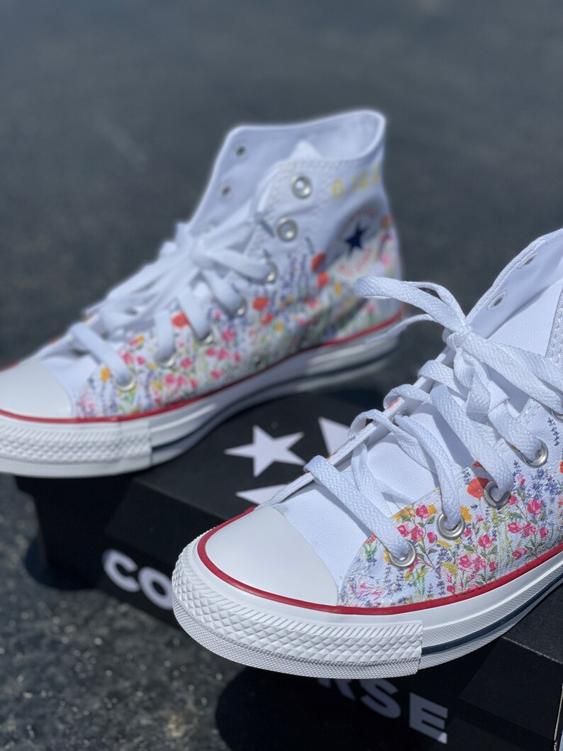 wedding flower shoes with bees customized converse high top sneakers