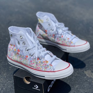 wedding flower shoes with bees customized converse high top sneakers