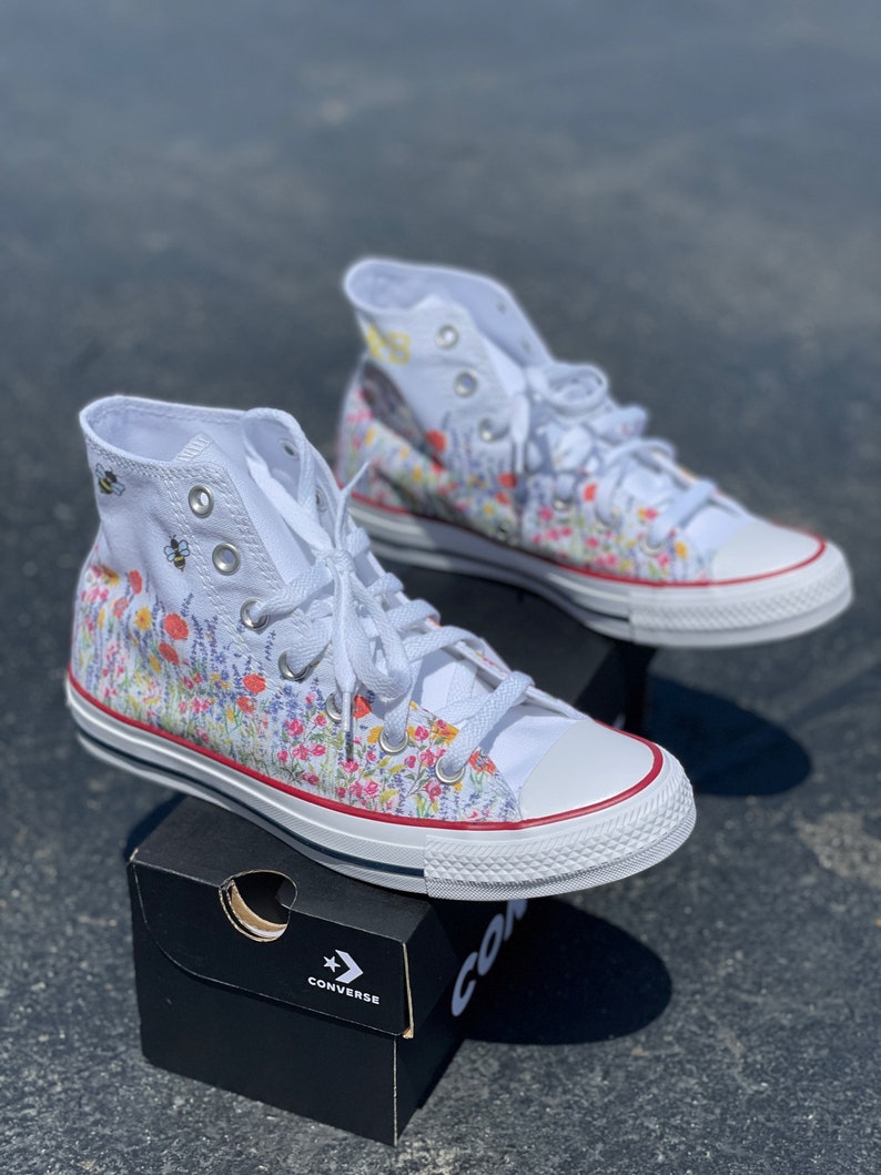 wedding flower shoes with bees customized converse high top sneakers
