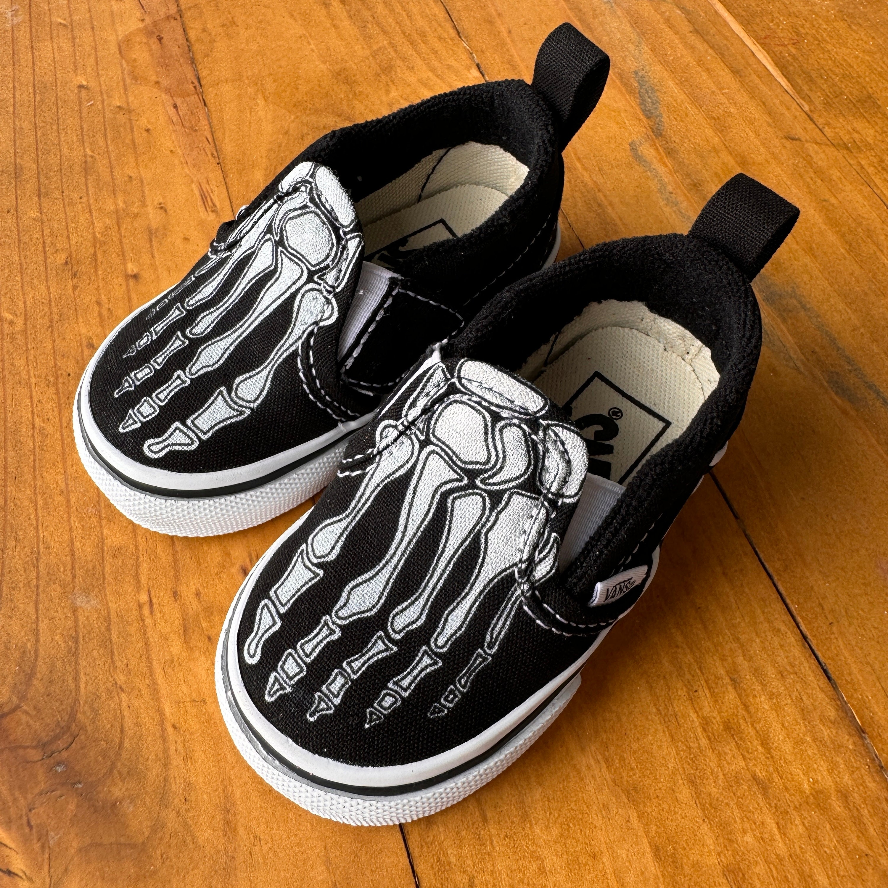 Toddler Skeleton Feet Vans Slip Ons - Toddler and Youth Size Kids