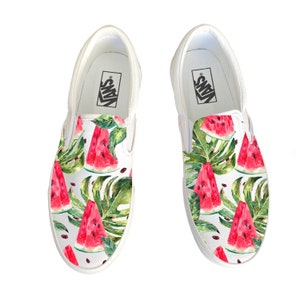 Watermelon pattern white Vans Slip Ons