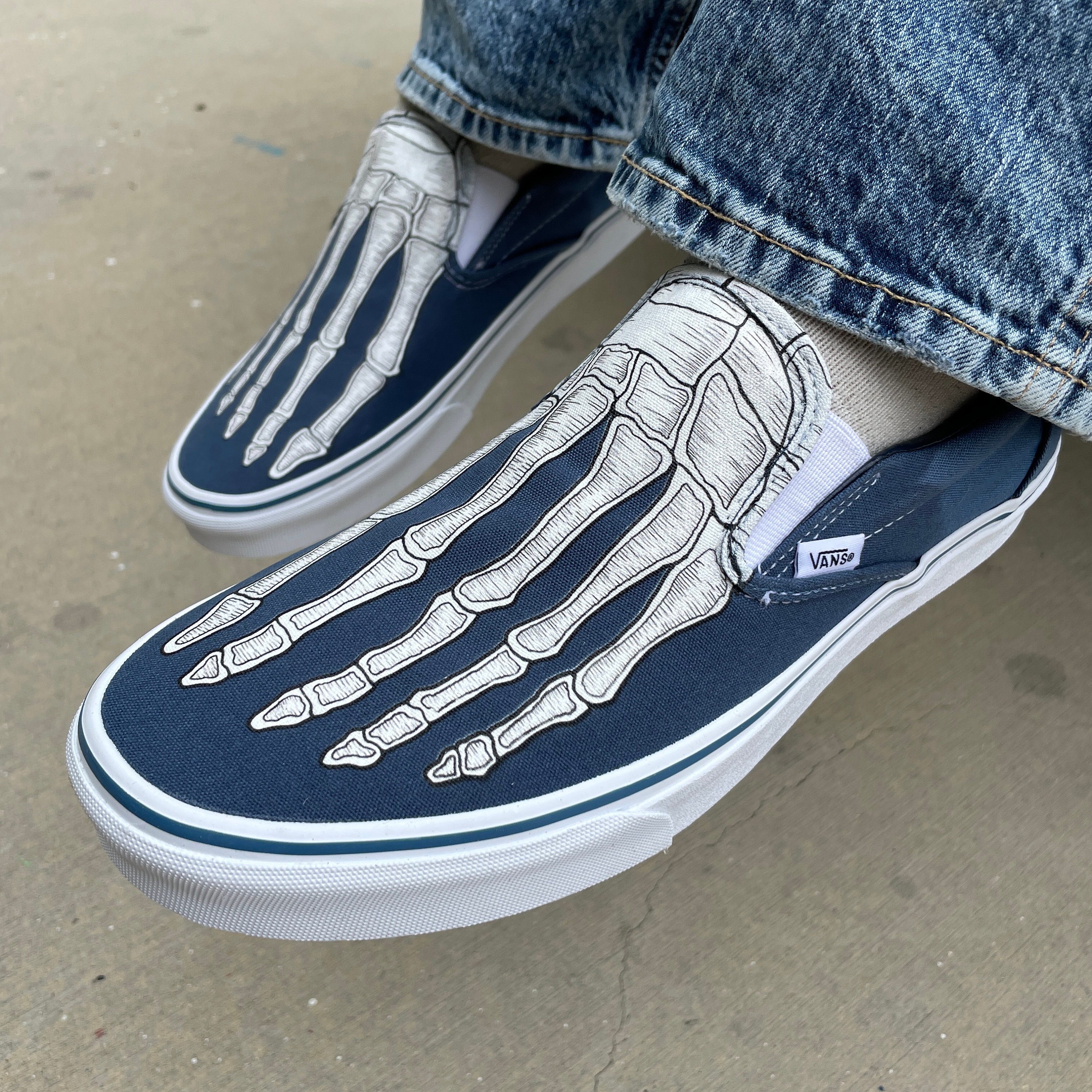 Skeleton Boney Feet Custom Vans Slip on Shoes 