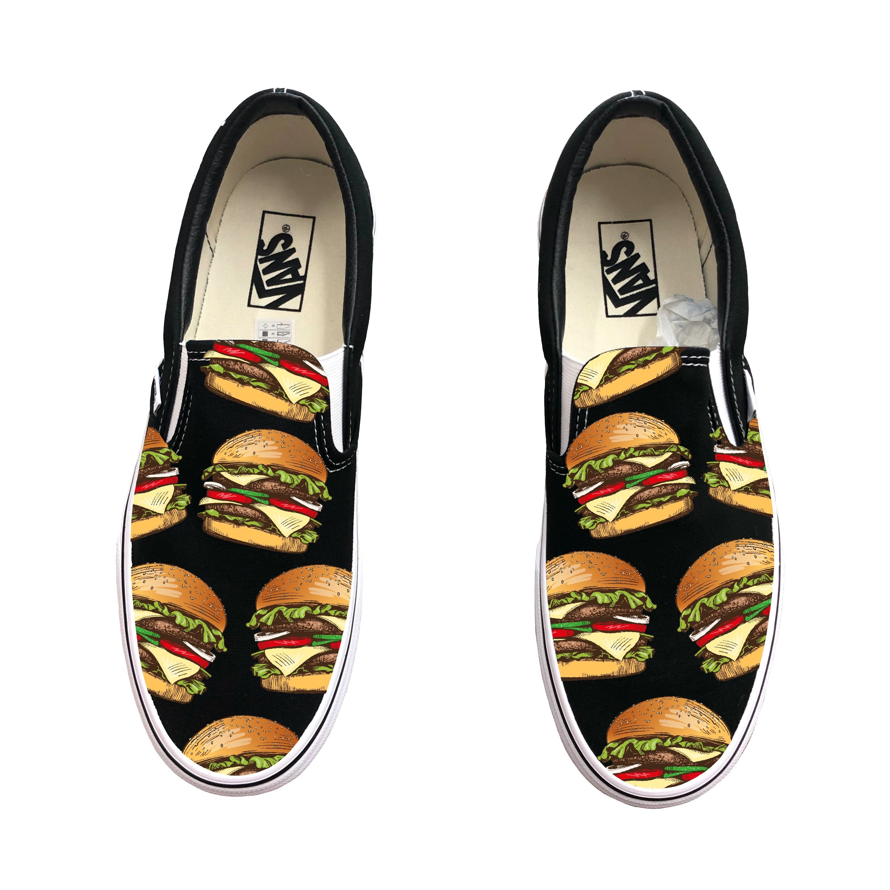 shoes VANS ~ slip on custom hamburger youth boy girl men 4 / women