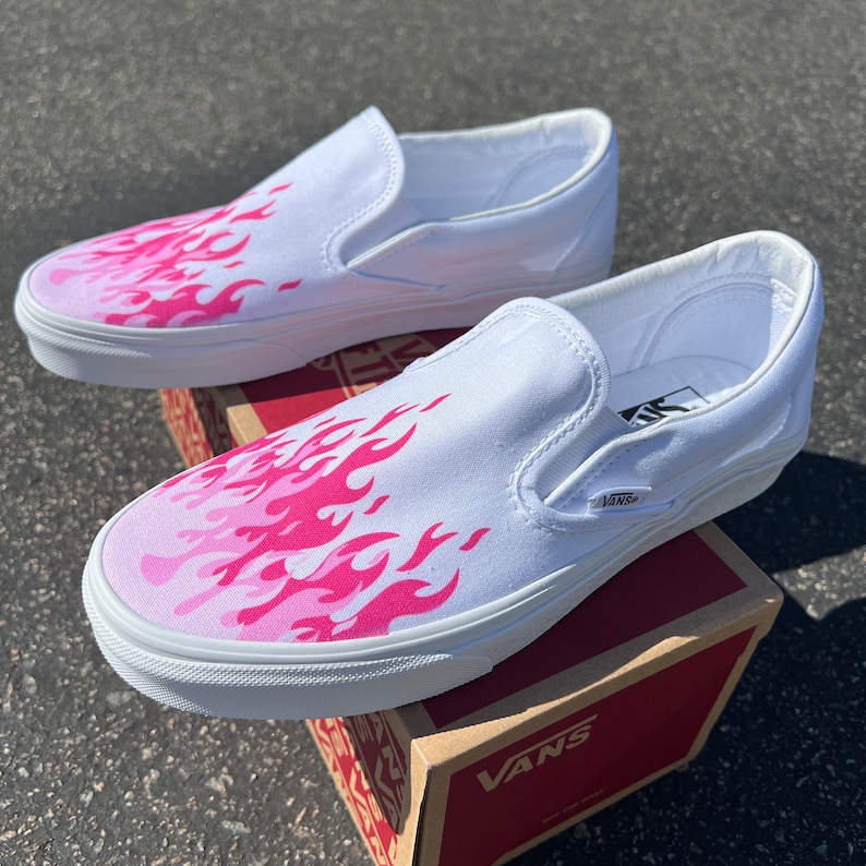 Hot Pink Flame Shoes for Women and Men Custom Vans White - Etsy