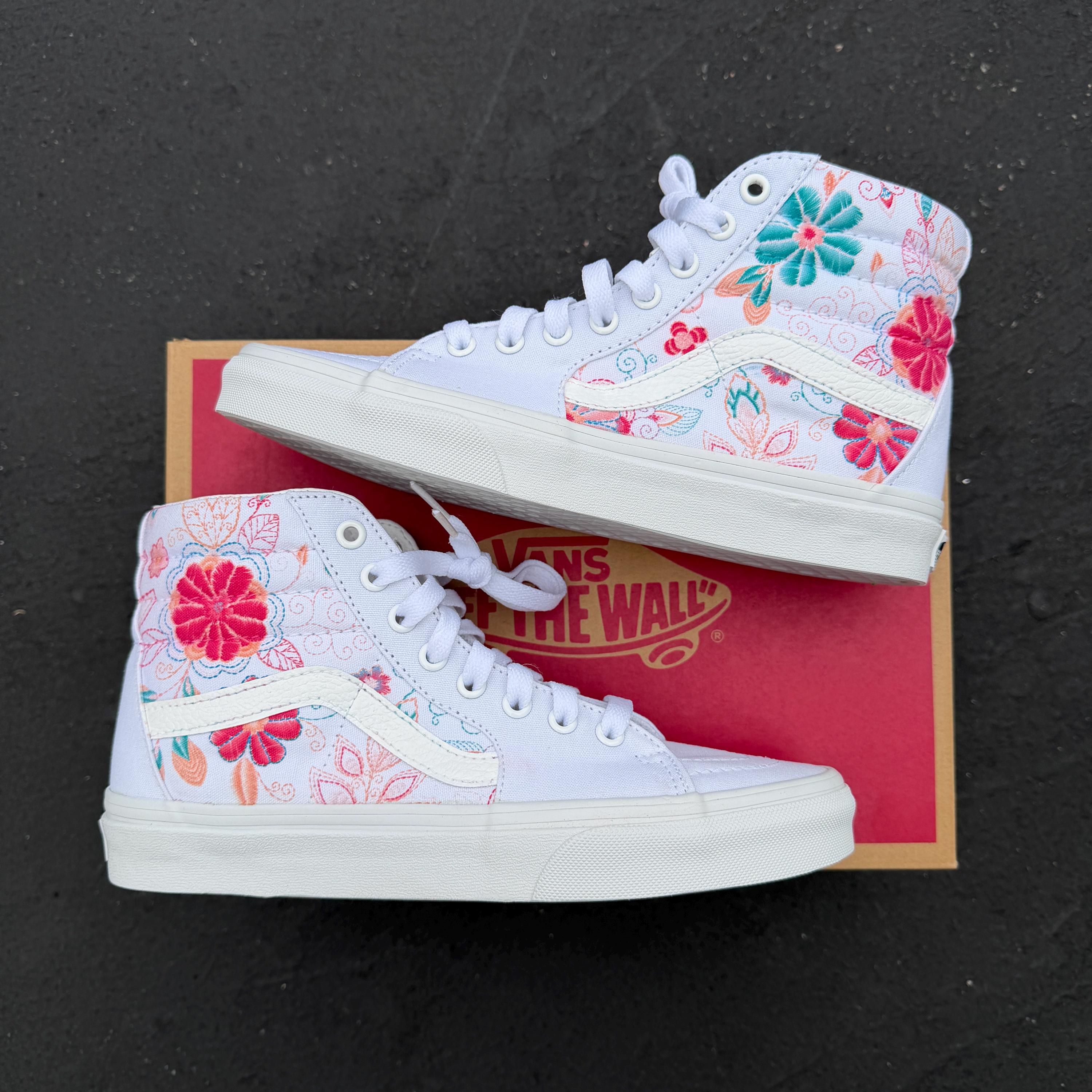 Embroidery Inspired White Vans Sk8 Hi Top Shoes - Custom  display picture 3