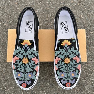 Illustrated Flower Vine  - Customized Flowers on BLVD Original Slip On Shoes for Men and Women