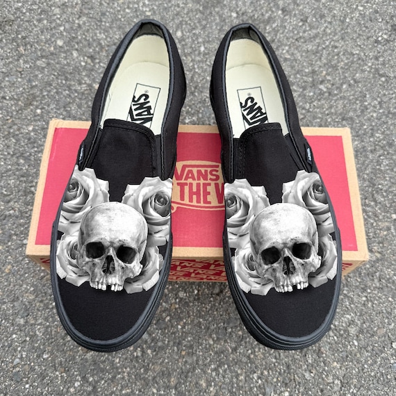 Black Slip-On Shoes with Skull Design Anywear Unisex Streak Skull Crossed Slip On Shoes | Uniform  main image 3