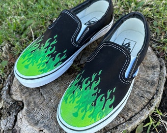 fuldstændig Hobart Vedhæft til Hot Green Flame Shoes Custom Vans Black Slip Forest Green - Etsy