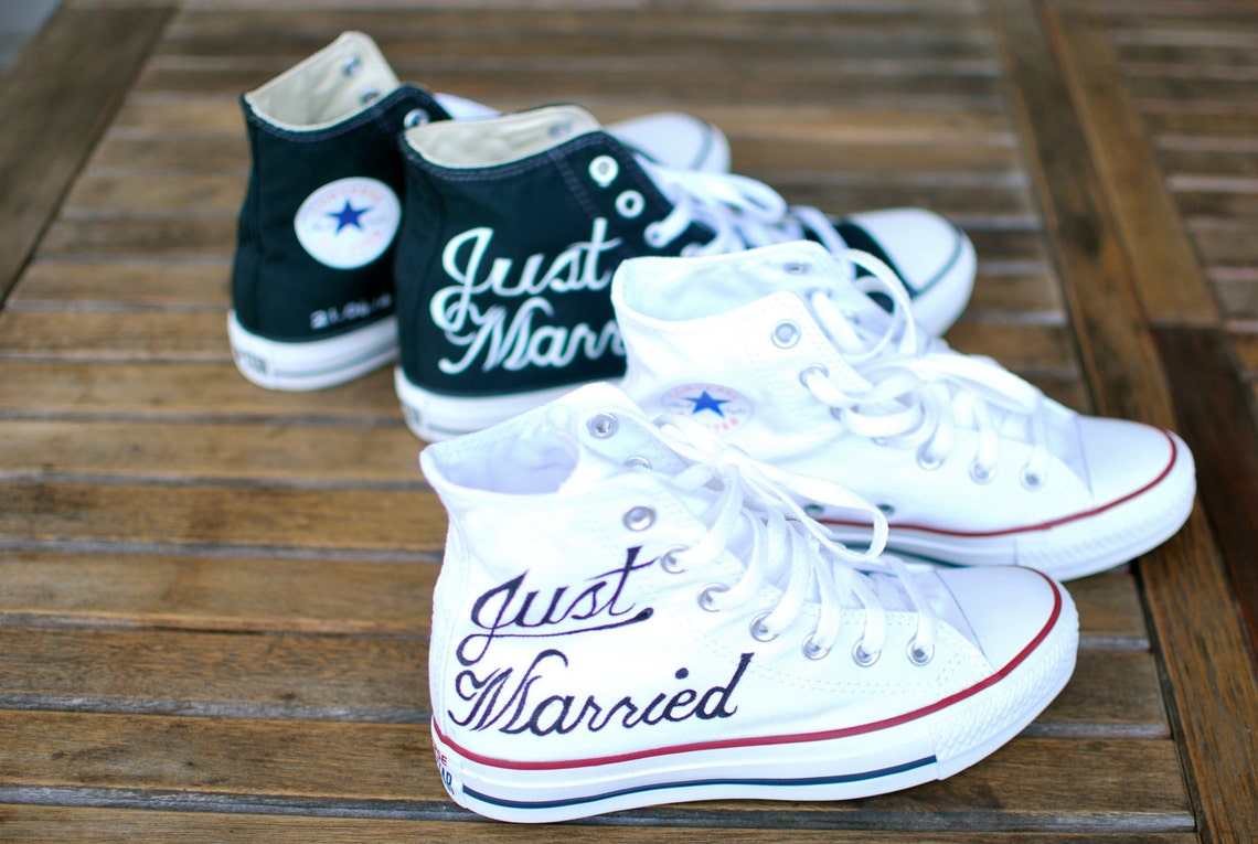 Custom Just Married Converse Sneakers  White Canvas Hi Top image 3