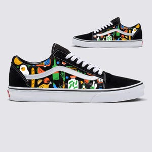 Gourmet Vans Old Skools - Chaussures Vans Old Skool noires personnalisées pour chef cuisinier