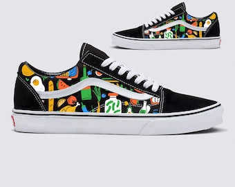 Foodie Vans Old Skools - Custom Black Old Skool Vans Shoes Customized for Chef
