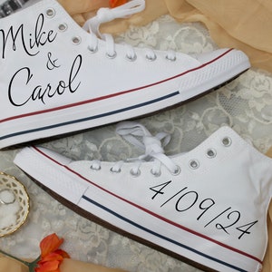 Wedding Converse Sneakers - Custom White Hi Top Converse Bridal Shoes Wedding Sneakers Wedding Shoes for Bride Wedding Shoes for Groom