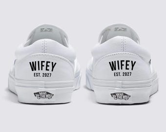 2027 - WIFEY EST. 2027 Wedding Vans Slip On Shoes - Custom Vans Sneakers