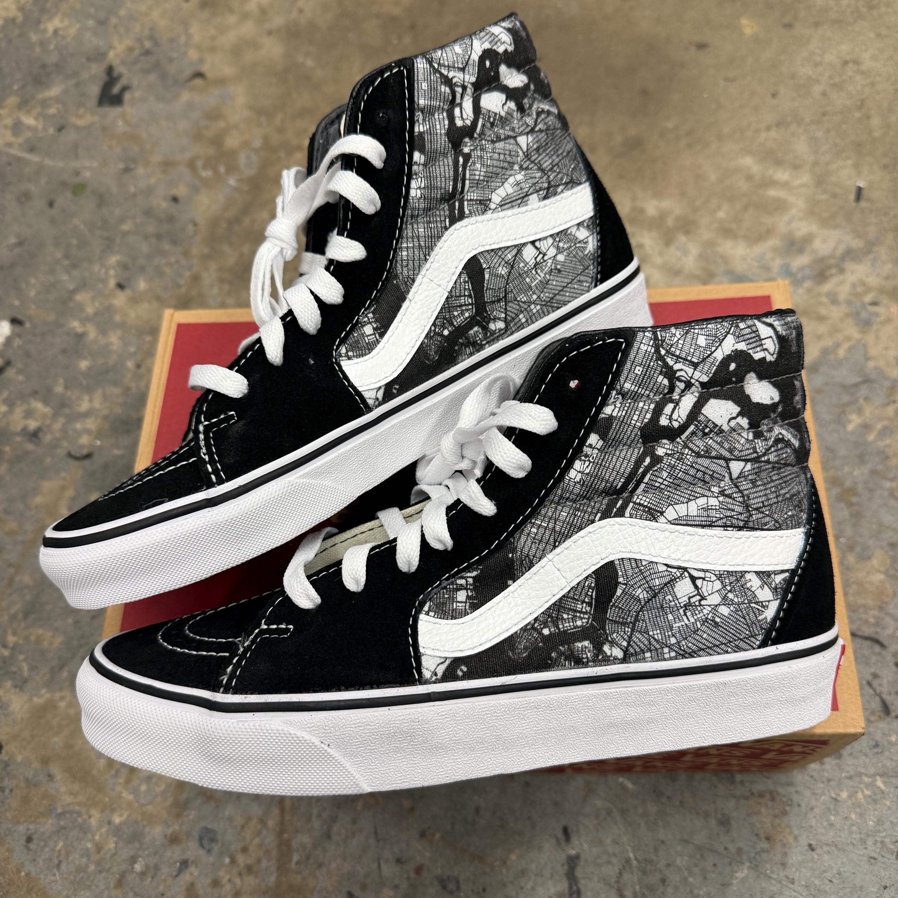 New York Map Sk8-hi Vans - High Top Lace up Vans Shoes for