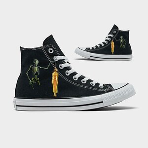 Hanging Skeleton Spooky Scary Halloween Custom Converse High Top Shoes For Men and Women