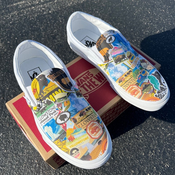 Yellowstone National Park Wyoming Custom Vans White Slip on National Park Gift Nature Lover Hiker Hike Nature State Park Backpack Van Life Etsy Israel