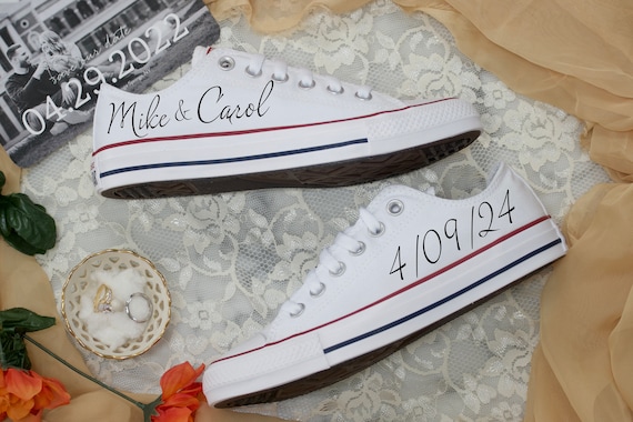 De Novia, Zapatos De Novio, (en El Lateral) Zapatillas Converse Bordadas De Zapatos De Boda, Zapatillas De Novio, Converse Decorado (Low | pamso.pl