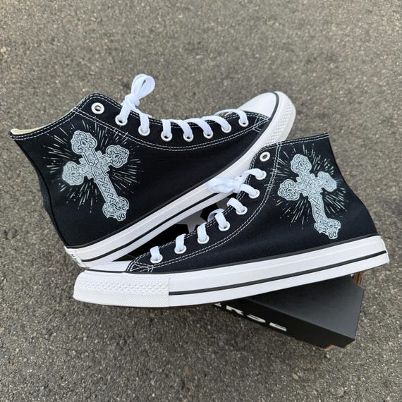 Customized Religious Cross on Black Top Converse Sneakers - Etsy