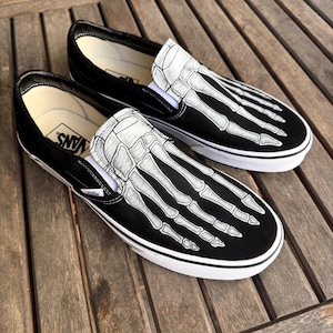 Skeleton Boney Feet Custom Vans Slip On Shoes