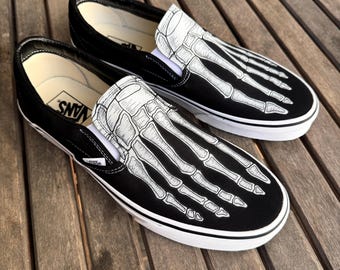 Skeleton Boney Feet Custom Vans Slip On Shoes