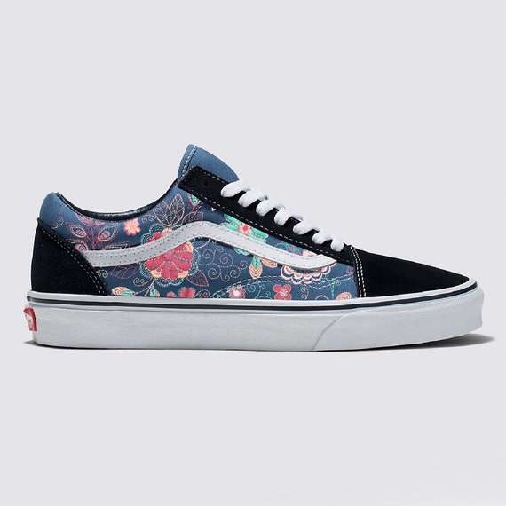 Embroidery Inspired Navy Vans Old Skool Shoes Custom Vans Shoes