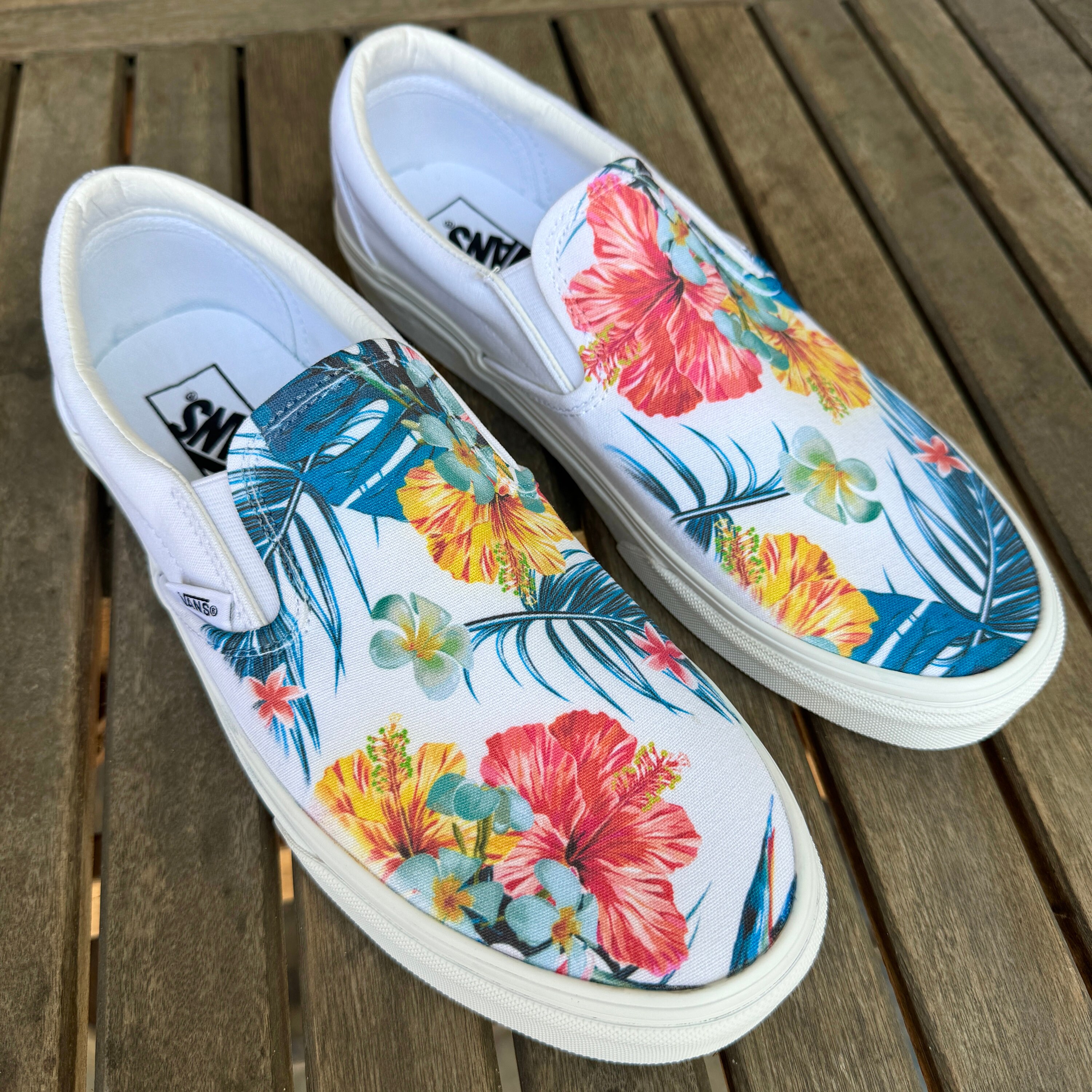Tropical Floral Pattern on White Vans Slip on Shoes Women s and Men s Custom Vans Sneakers Etsy Canada