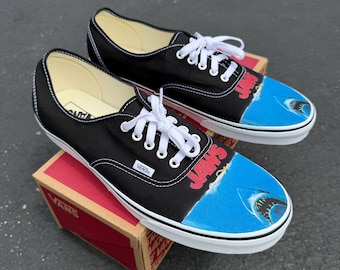 Jaws Poster on Black Vans Authentic Shoes Customized