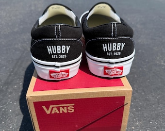 HUBBY EST. 2026 Wedding Vans Slip On Shoes - Custom Vans Sneakers