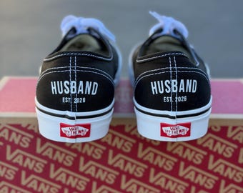 HUSBAND EST. 2026 Wedding Vans Authentic Shoes - Custom Vans Sneakers