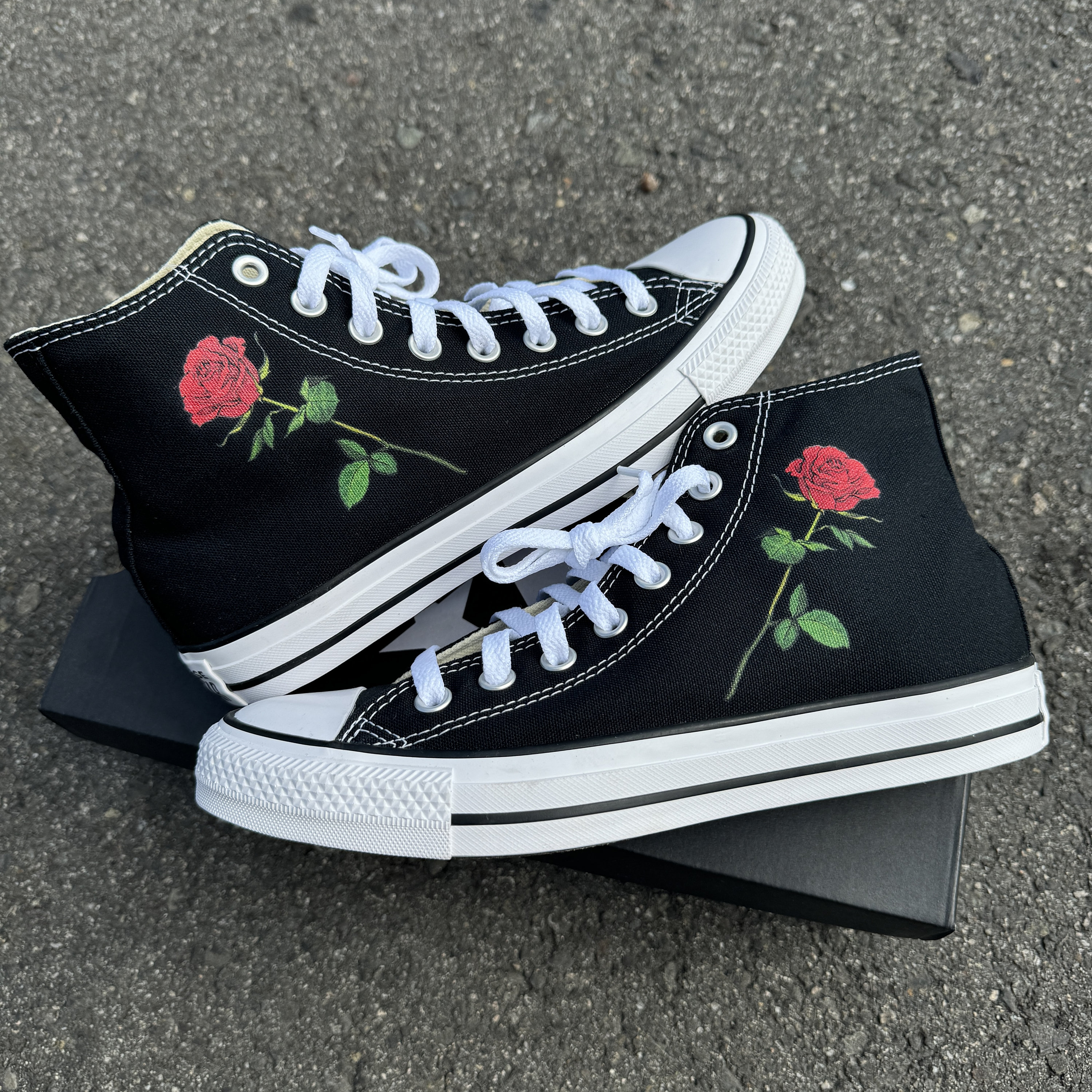Converse With Roses Single Rose on Black High Top Converse Shoes - Men's and Women's Custom ...