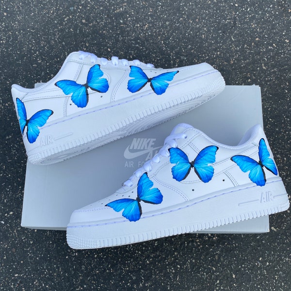 Butterflies on BOTH Sides Of Shoes - Custom Nike Air Force 1 Blue ButterFLY