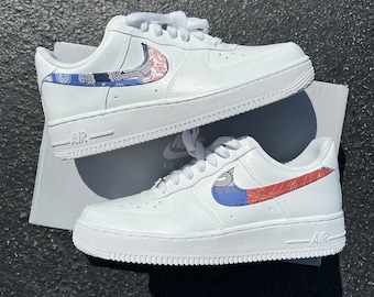 Custom Bandana Patchwork Vintage Paisley Red Blue Nike AF1