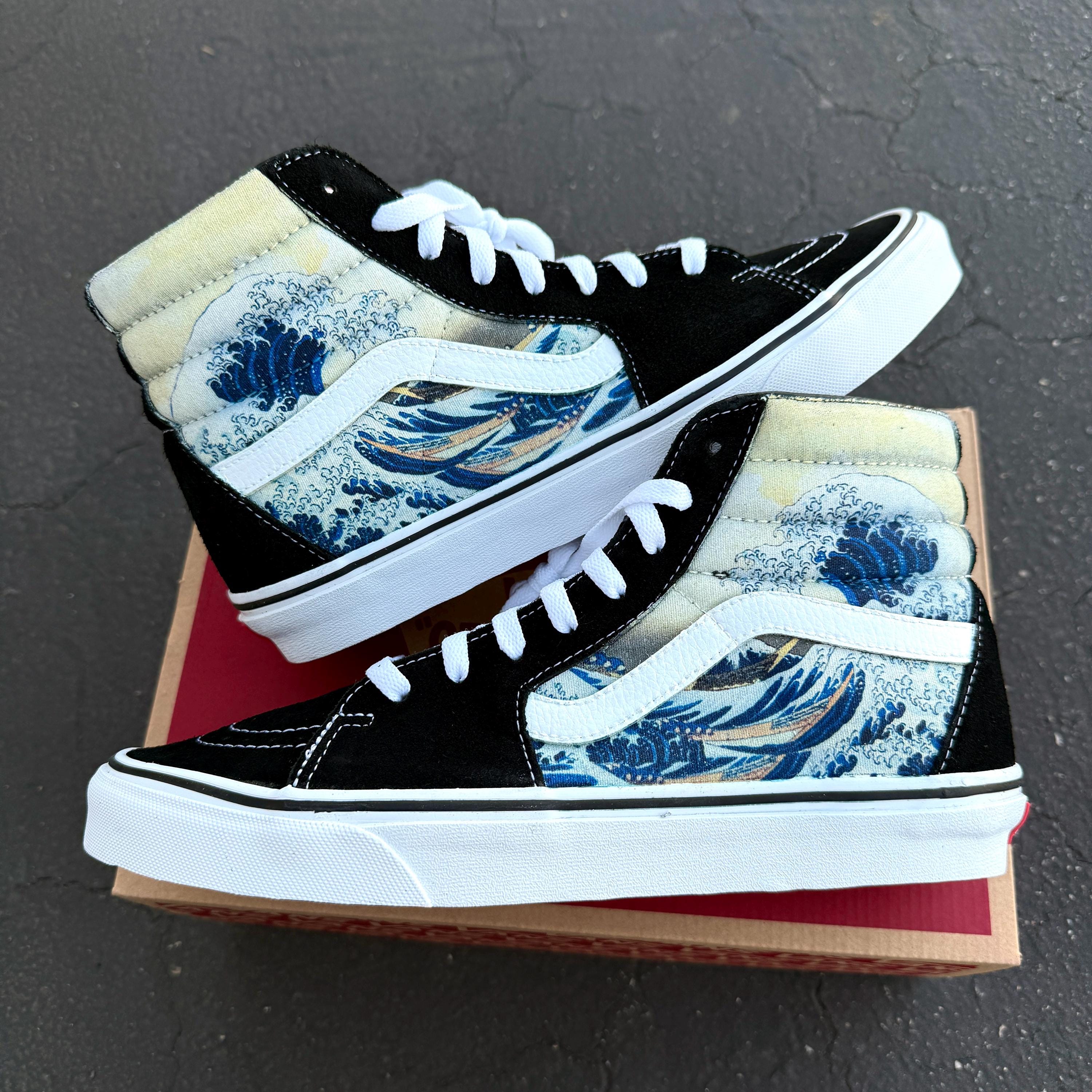 Vans Black High-Top Surf Boots with White Side Wave The Great Wave on Black Vans Sk8-Hi Shoes – BlvdCustom main image 2